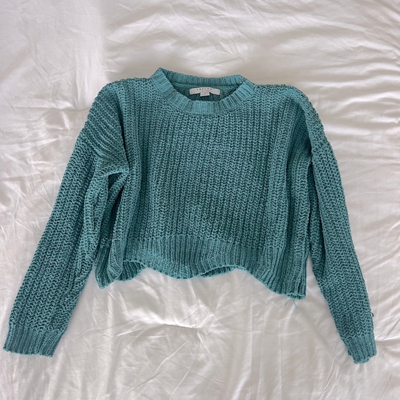 Turquoise Cropped Knit Sweater Favlux - Picture 1 of 3
